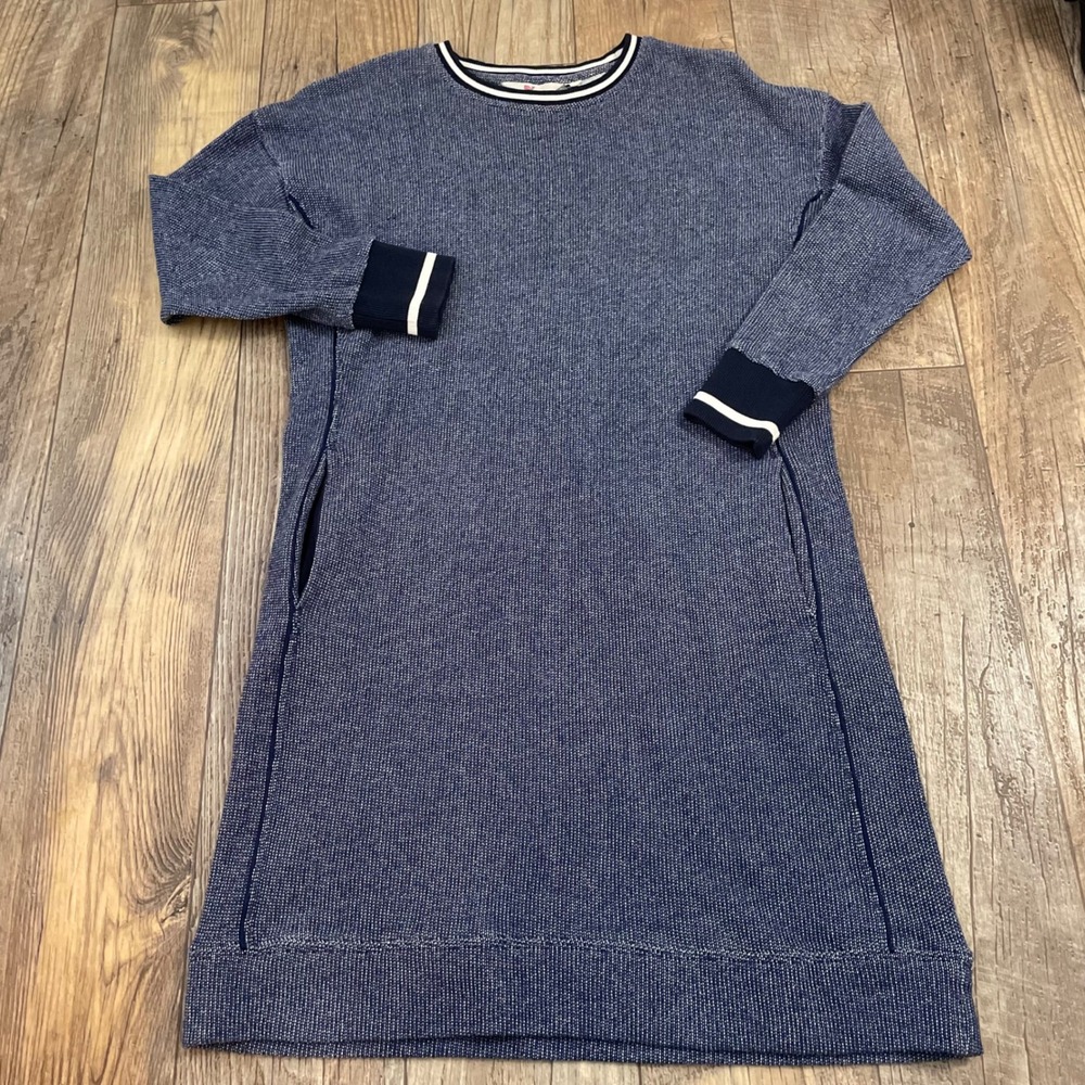 Vineyard Vines Womens Navy Blue Textured Knit Shift Dress Pockets‎ XS 2Q2313